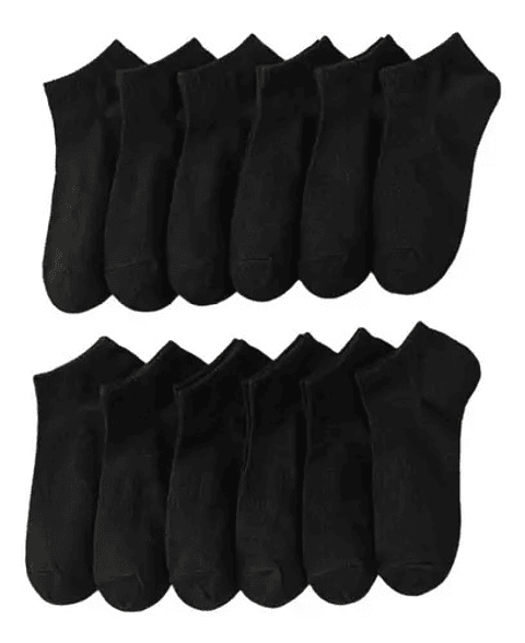 Pack 12 Calcetines Bambú Tobilleras Algodón Sólo Negro