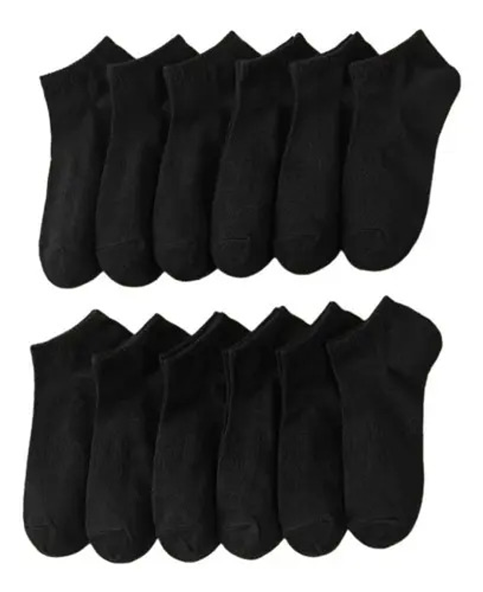 Pack 12 Calcetines Bambú Tobilleras Algodón Sólo Negro 1