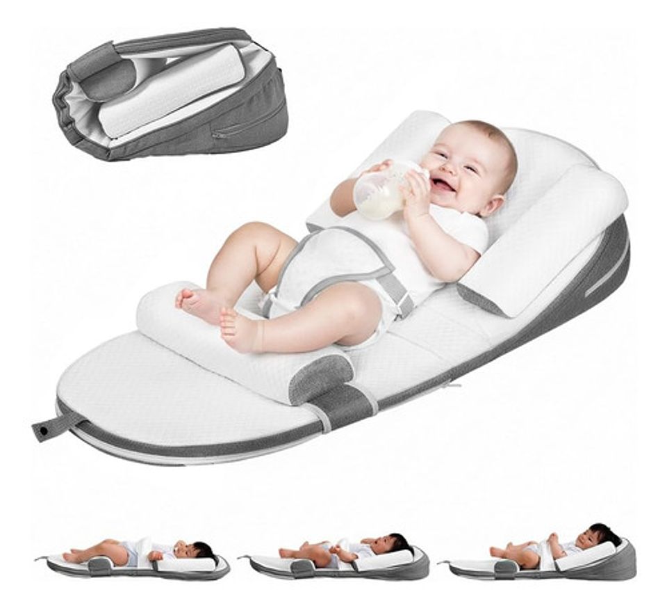Cojín Antireflujo Bebé Ergonomico Viscoelastico Con Cinturon Gris 1