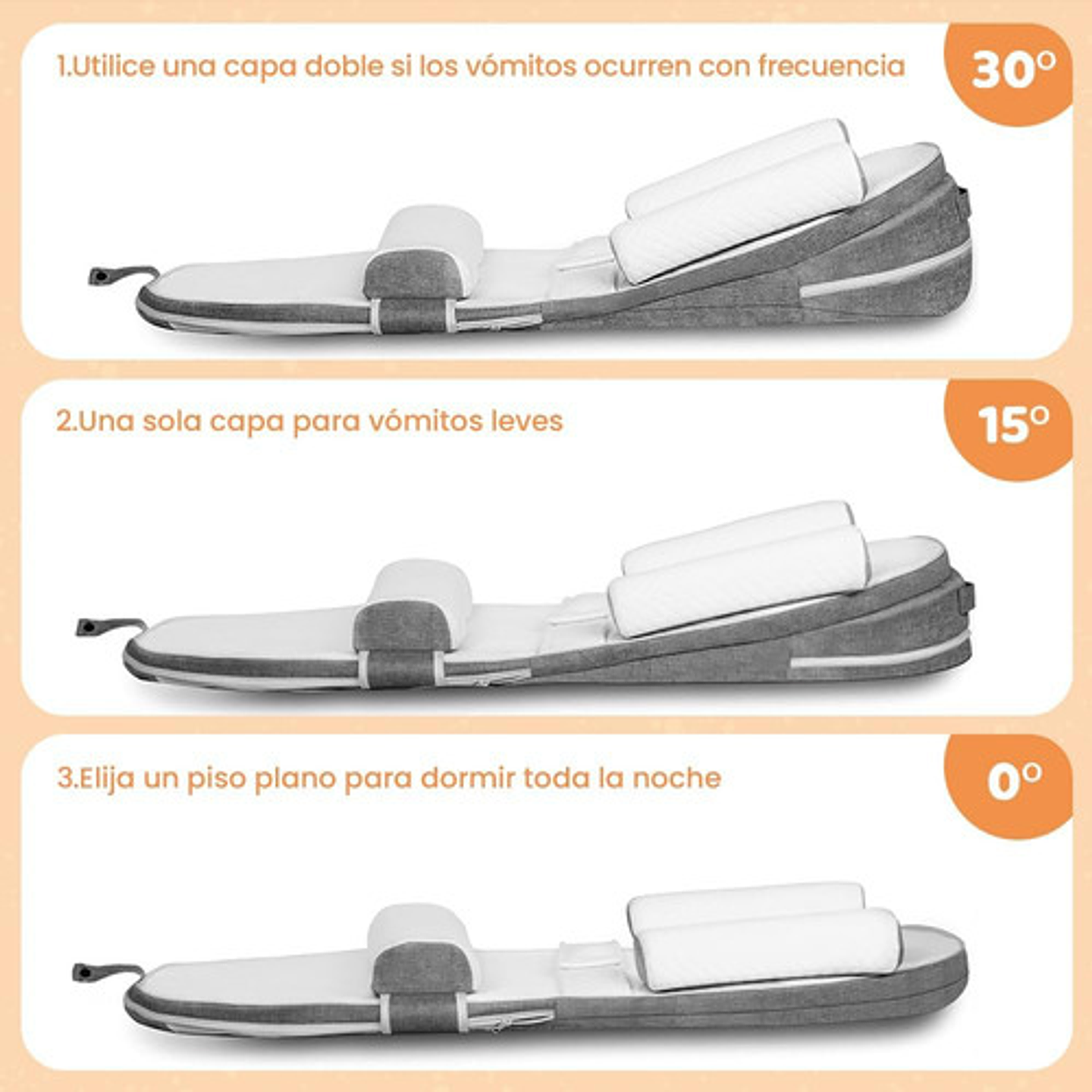 Cojín Antireflujo Bebé Ergonomico Viscoelastico Con Cinturon Gris 3