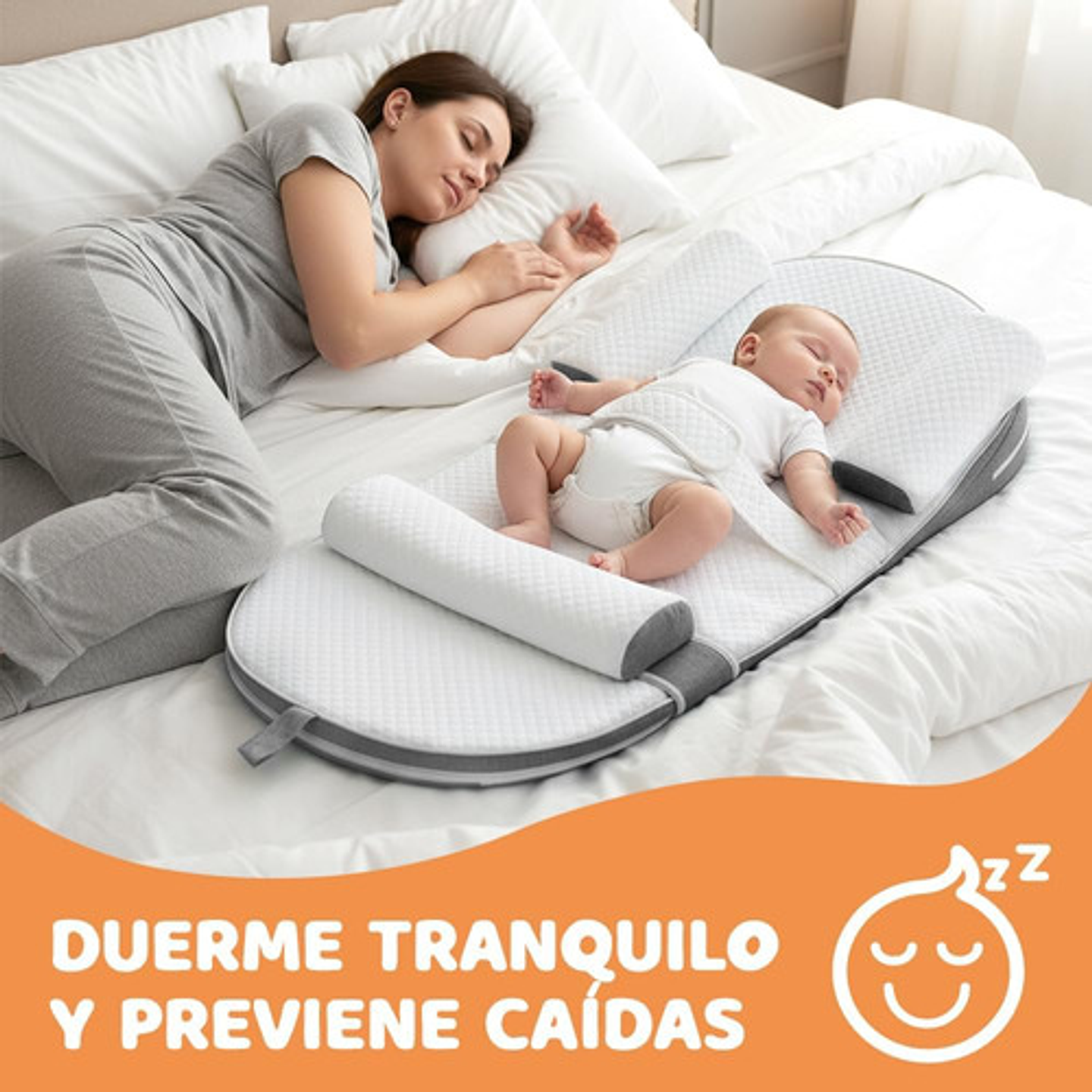 Cojín Antireflujo Bebé Ergonomico Viscoelastico Con Cinturon Gris 6