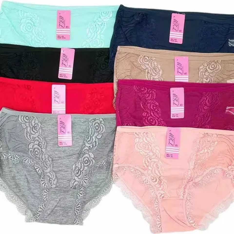 Pack 12 Calzones Algodón Mujer Tiro Alto Señora Encaje 1