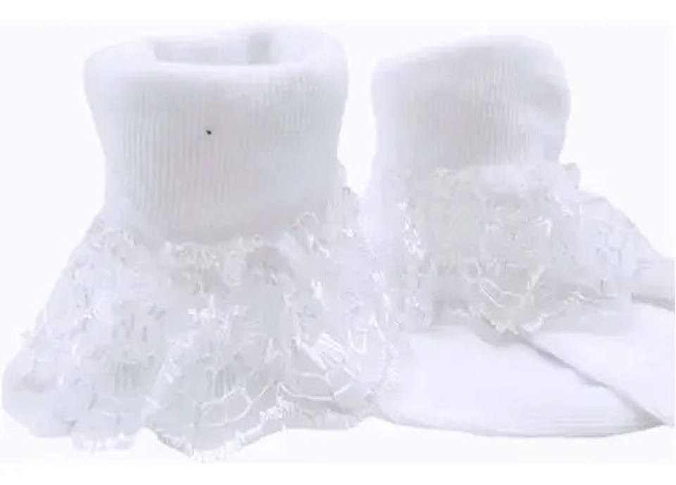 6 Pares Calcetines Blancos Niña Bebé Con Vuelitos  1