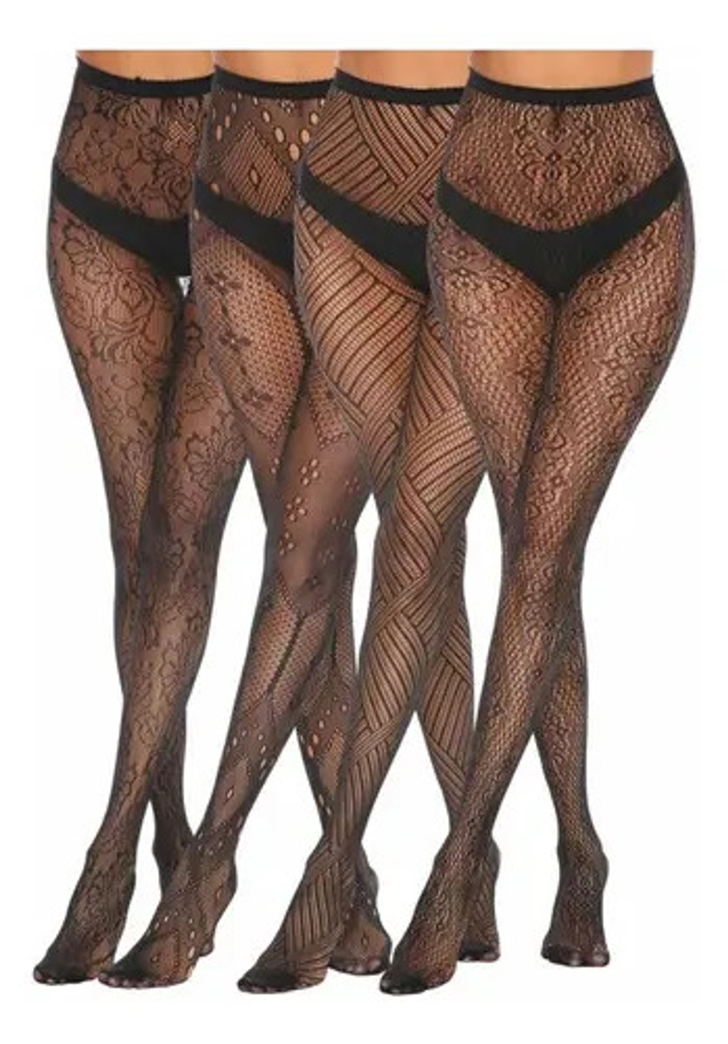 Pack 4 Pantys Malla, Diseño ,negro, 4 Diseños 1