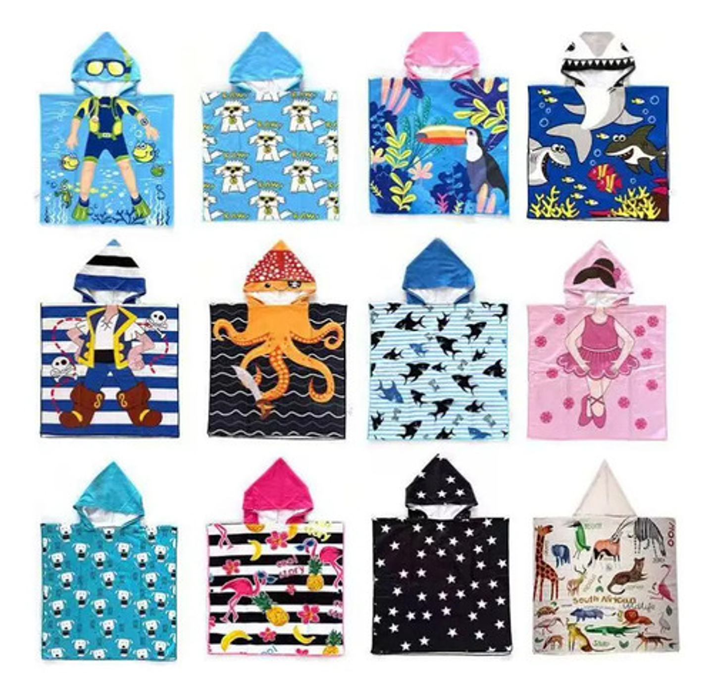 Pack 6  Toalla De Baño Playa Nadar Capucha Niños Diseños 1