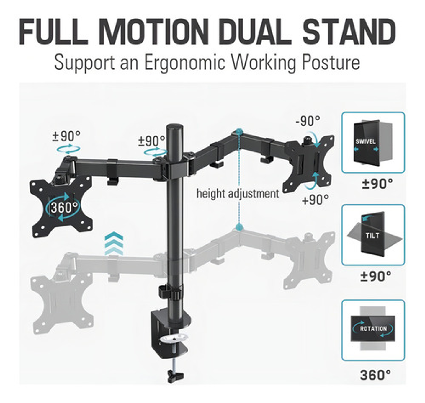 Brazo Soporte Monitor Base Para Monitor Dobl Alzador Monitor Color Negro 5