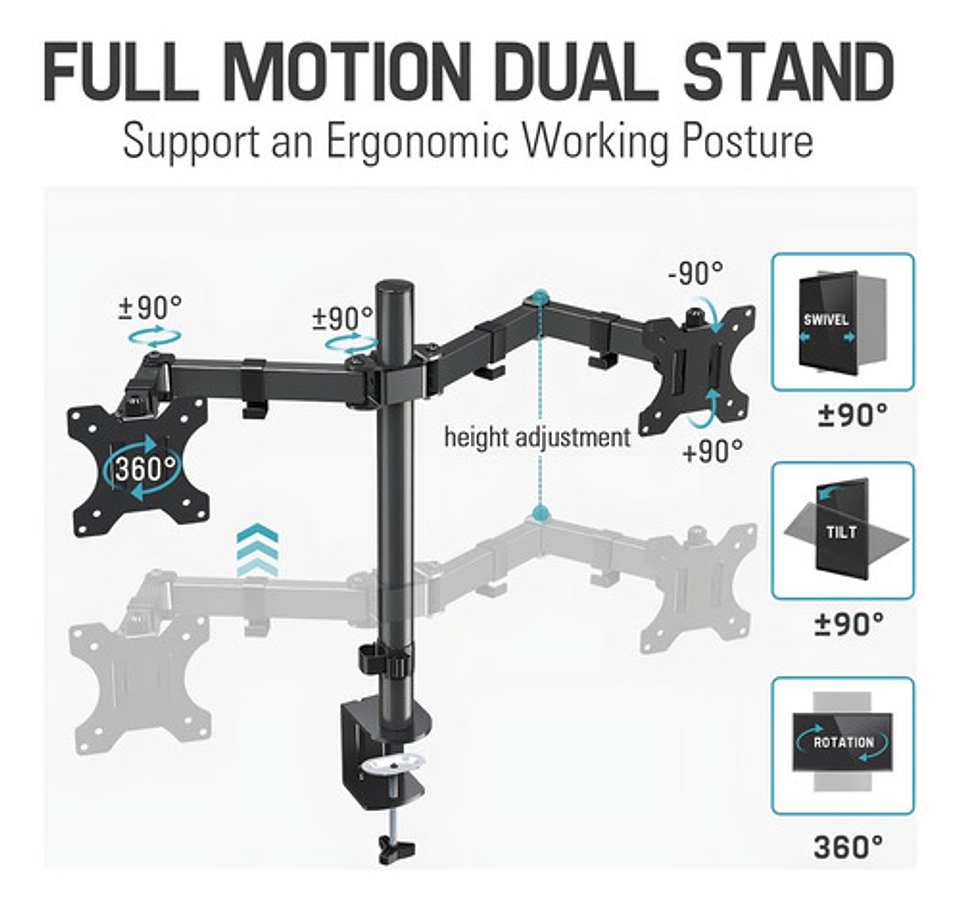 Brazo Soporte Monitor Base Para Monitor Dobl Alzador Monitor Color Negro 5