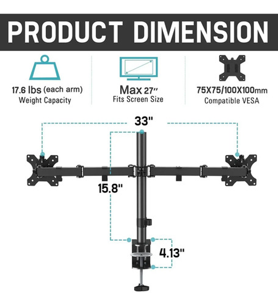 Brazo Soporte Monitor Base Para Monitor Dobl Alzador Monitor Color Negro 6
