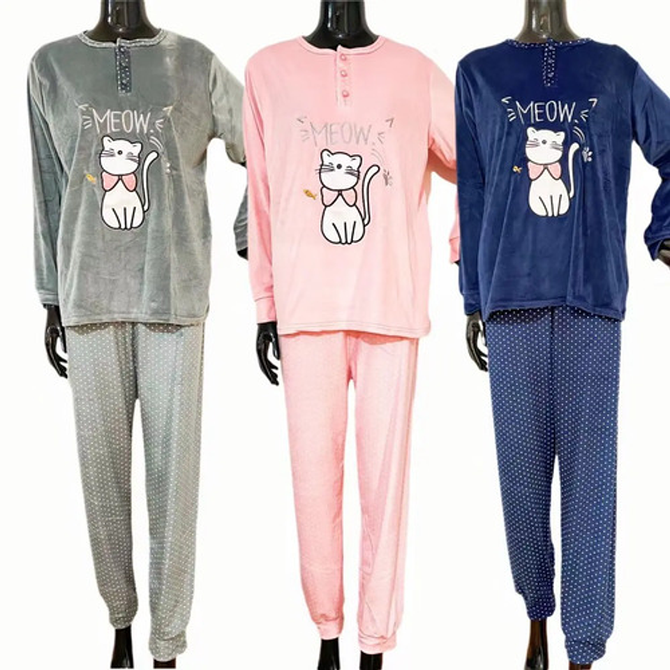 Pijama Mujer Gatito Invierno Micropolar 3 Colors- Nuevo 2022 7
