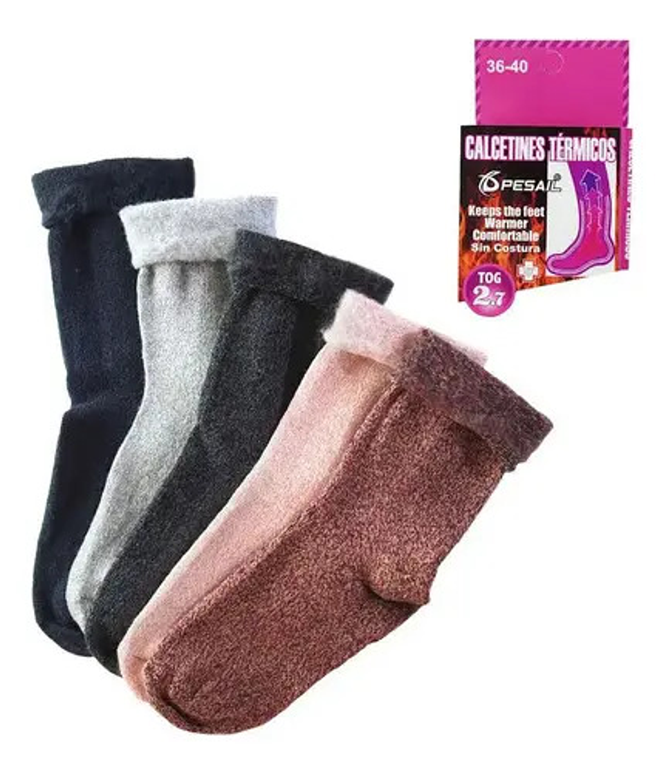 4 Calcetines Ultra Termicos Suaves Cardado No Aprietan 36-40 1