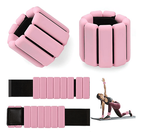 Kit 2 Brazaletes Pesas Para Tobillos Y Muñecas 2 Lbs Ajusta Rosa