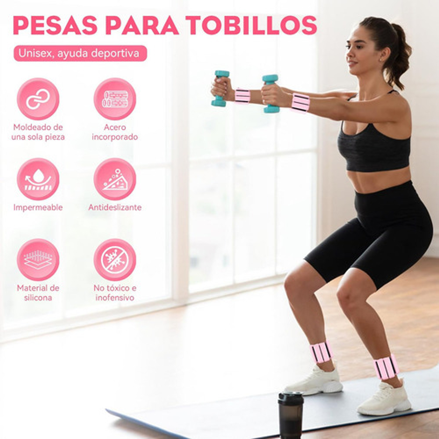 Kit 2 Brazaletes Pesas Para Tobillos Y Muñecas 2 Lbs Ajusta Rosa 2