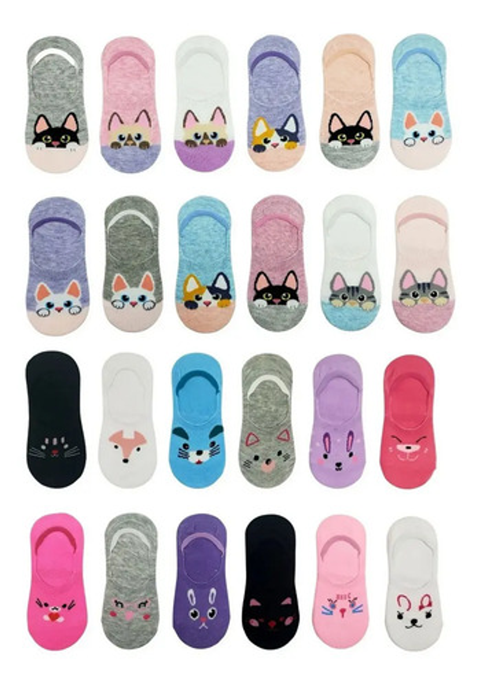 12 Pares Calceta Invisible Niña Algodón Y Bambú Animal 4