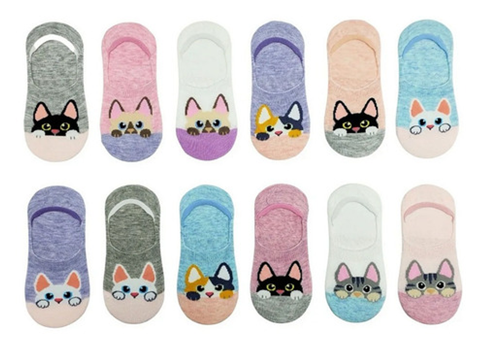 12 Pares Calceta Invisible Niña Algodón Y Bambú Animal 8
