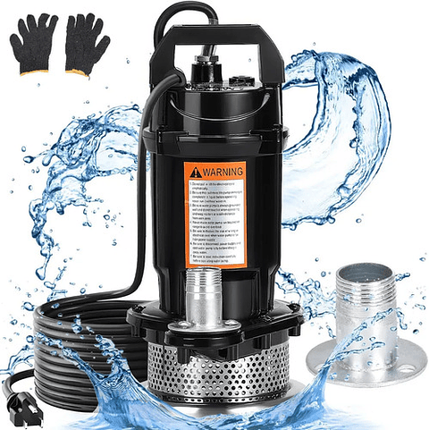 Bomba De Agua Sumergible 370w, Flujo Máximo 1500l/h, Bomba Sumergible Agua Sucia Para Piscina, Jardín Y Estanque Negro