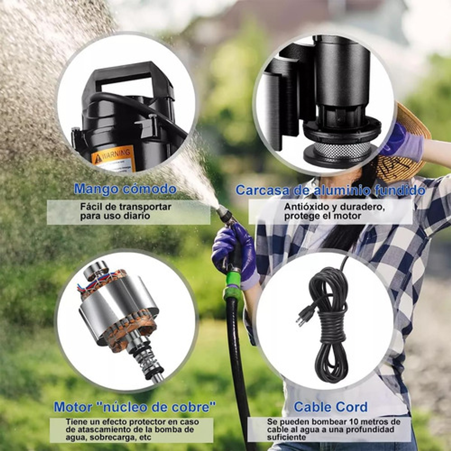 Bomba De Agua Sumergible 370w, Flujo Máximo 1500l/h, Bomba Sumergible Agua Sucia Para Piscina, Jardín Y Estanque Negro 3