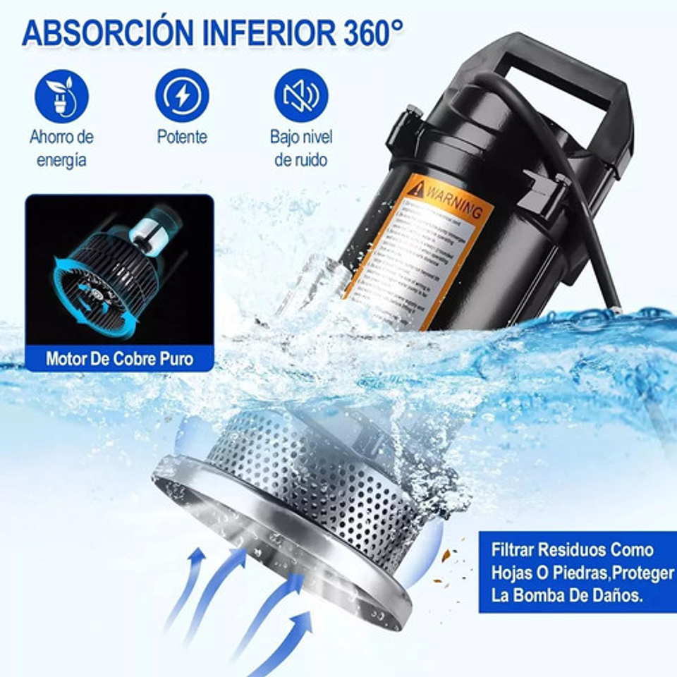 Bomba De Agua Sumergible 370w, Flujo Máximo 1500l/h, Bomba Sumergible Agua Sucia Para Piscina, Jardín Y Estanque Negro 4