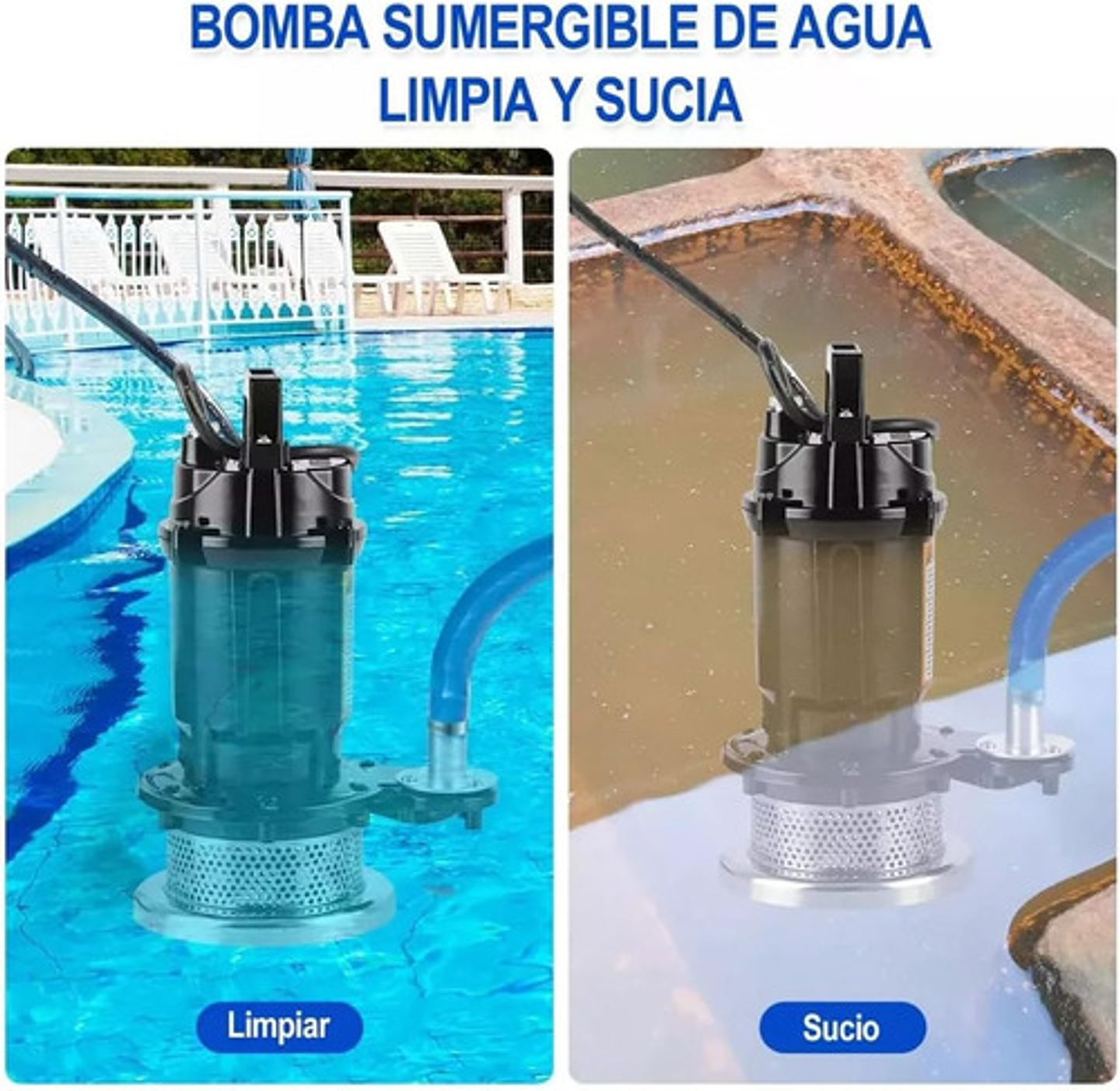 Bomba De Agua Sumergible 370w, Flujo Máximo 1500l/h, Bomba Sumergible Agua Sucia Para Piscina, Jardín Y Estanque Negro 8