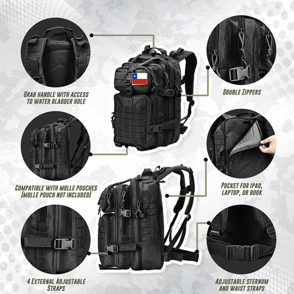 Mochila Tactica Militar Outdoor Pentagon 45l Impermeable Negro Liso 3