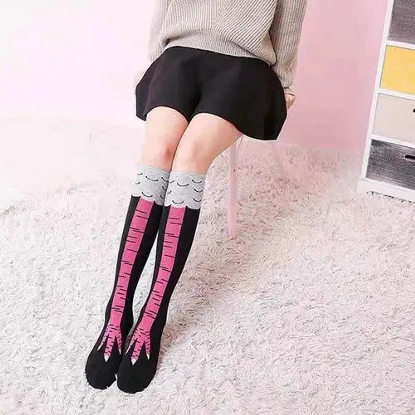 6pares Divertidas Calcetas 3d Pata De Pollo Sobre La Rodilla 10