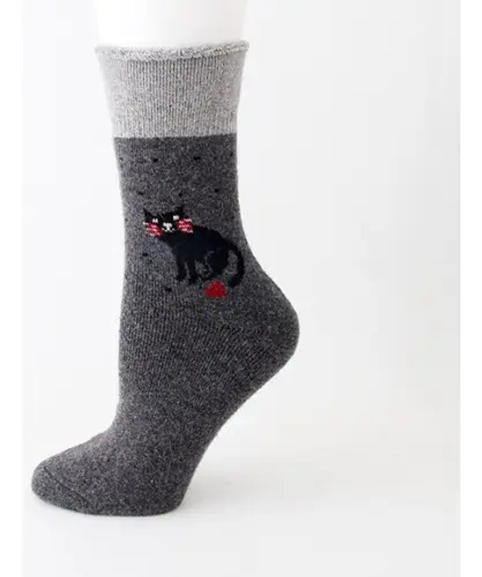 Pack 12 Calcetin Algodon Con Toalla Grueso Mujer Gato        1