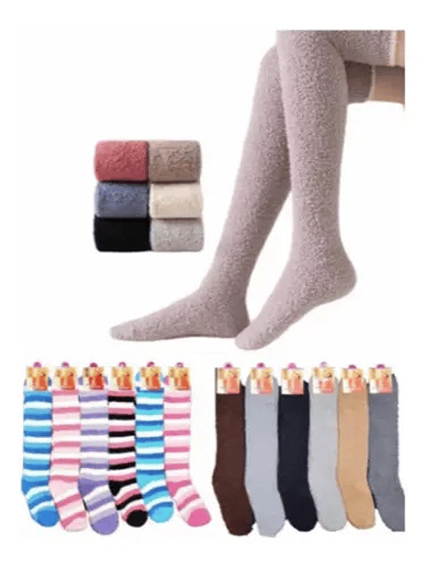 Pack 12 Calcetines De Toalla Larga Polar Mujer Lisos