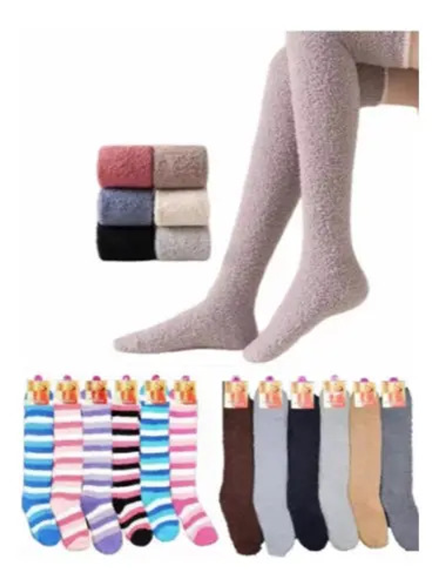 Pack 12 Calcetines De Toalla Larga Polar Mujer Lisos 1