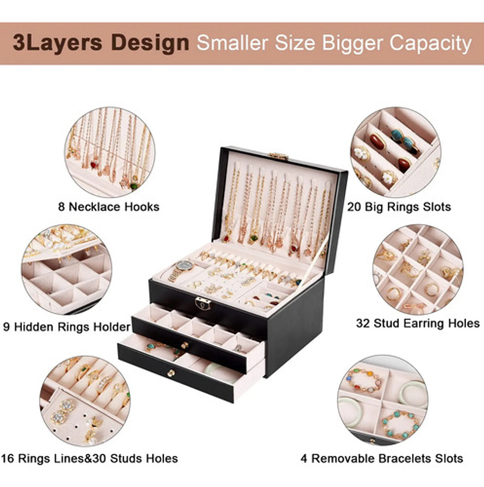 Organizador Joyas Estuche Joyero Portátil Viajero Exhibidor  15