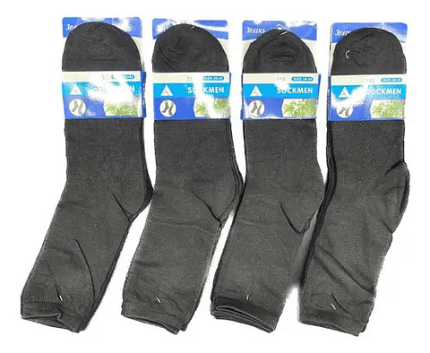 12 Pares Calceta Deportiva Hombre.media Caña.sólo Negro