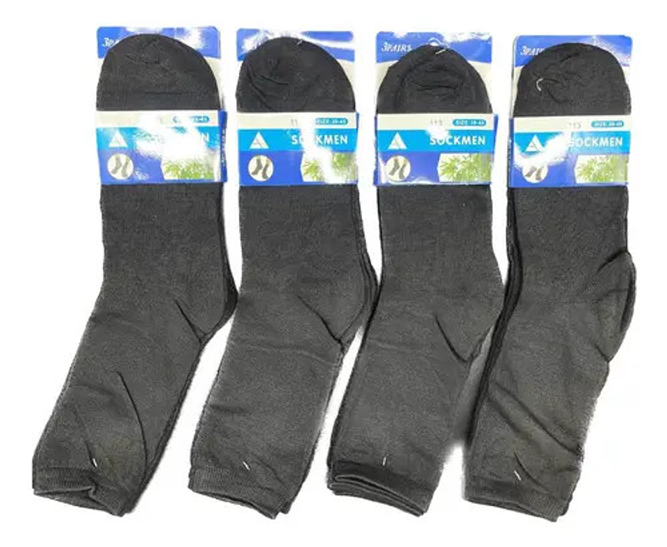 12 Pares Calceta Deportiva Hombre.media Caña.sólo Negro 1