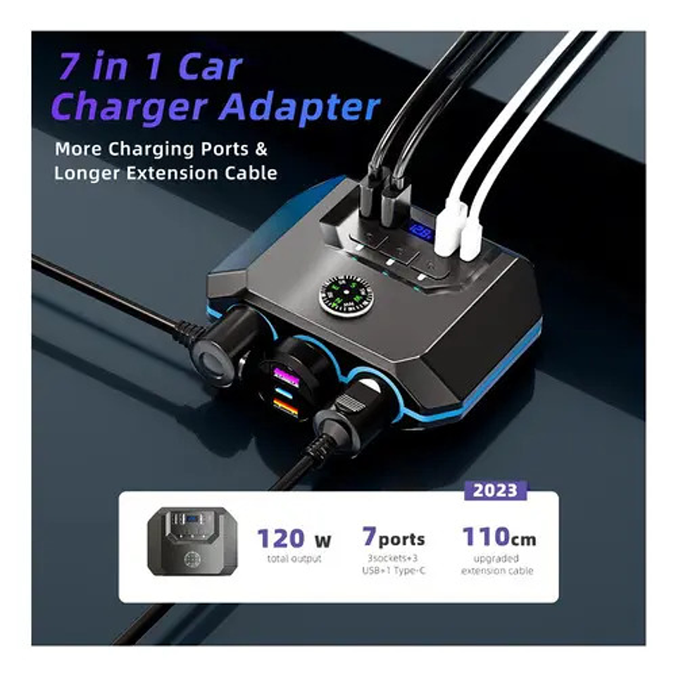 Cargador Rápido 4 Usb Automóvil 120w 3