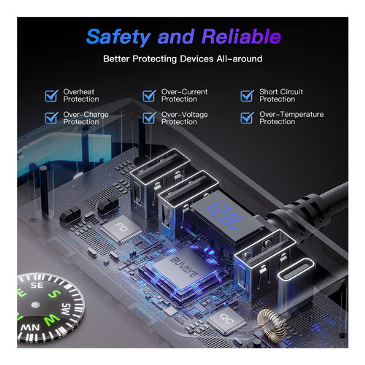 Cargador Rápido 4 Usb Automóvil 120w 6