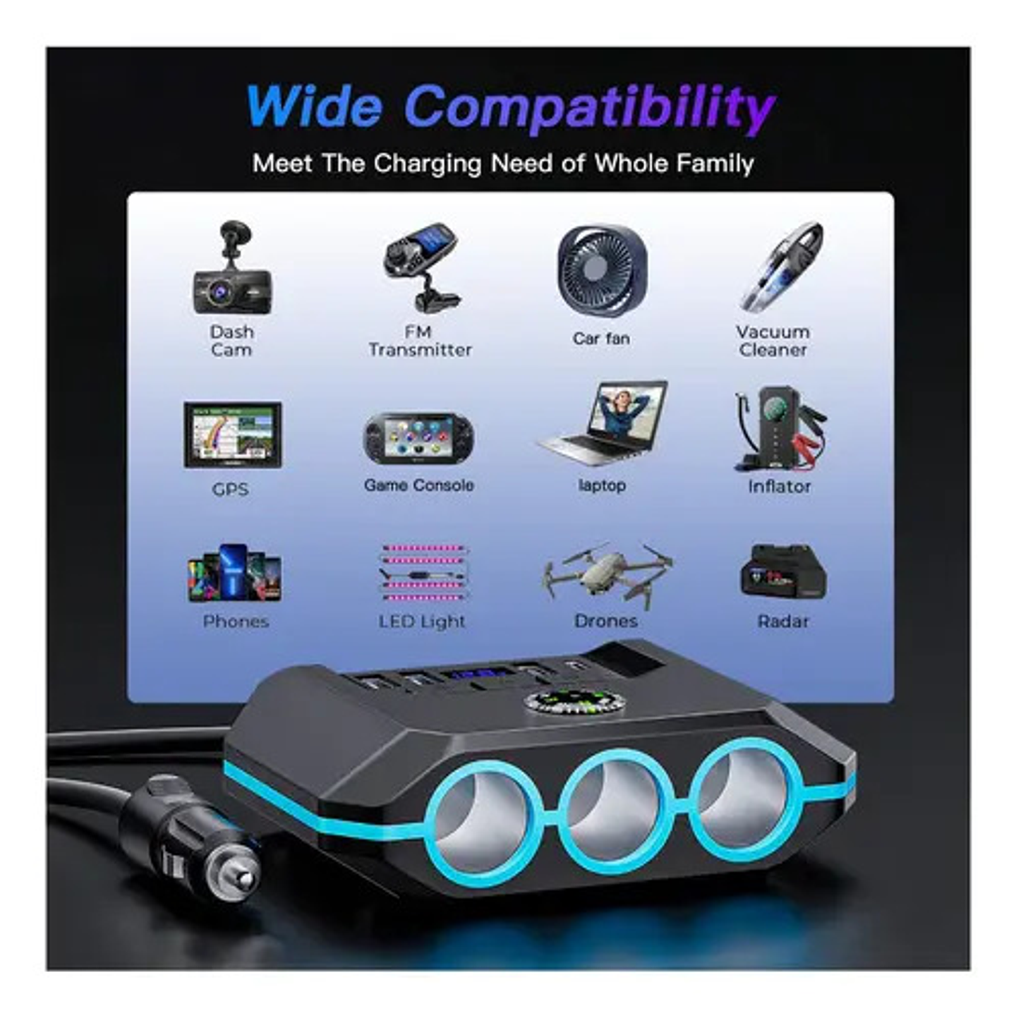 Cargador Rápido 4 Usb Automóvil 120w 8