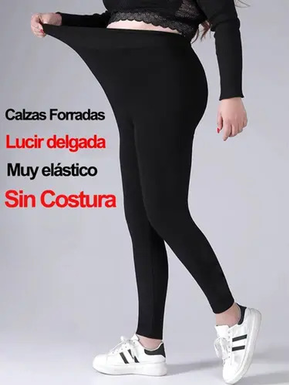 Pack 2 Calzas Polar Sin Costura Mujer. Tiro Largo Con Faja 3