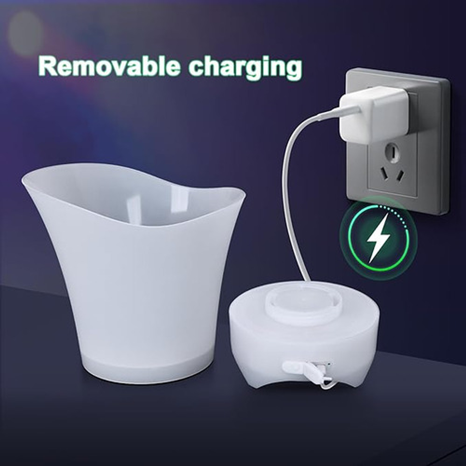 Cubitera Hielera Con Luz Led 5l Para Fiesta Hogar Bar Blanco Lisa 2