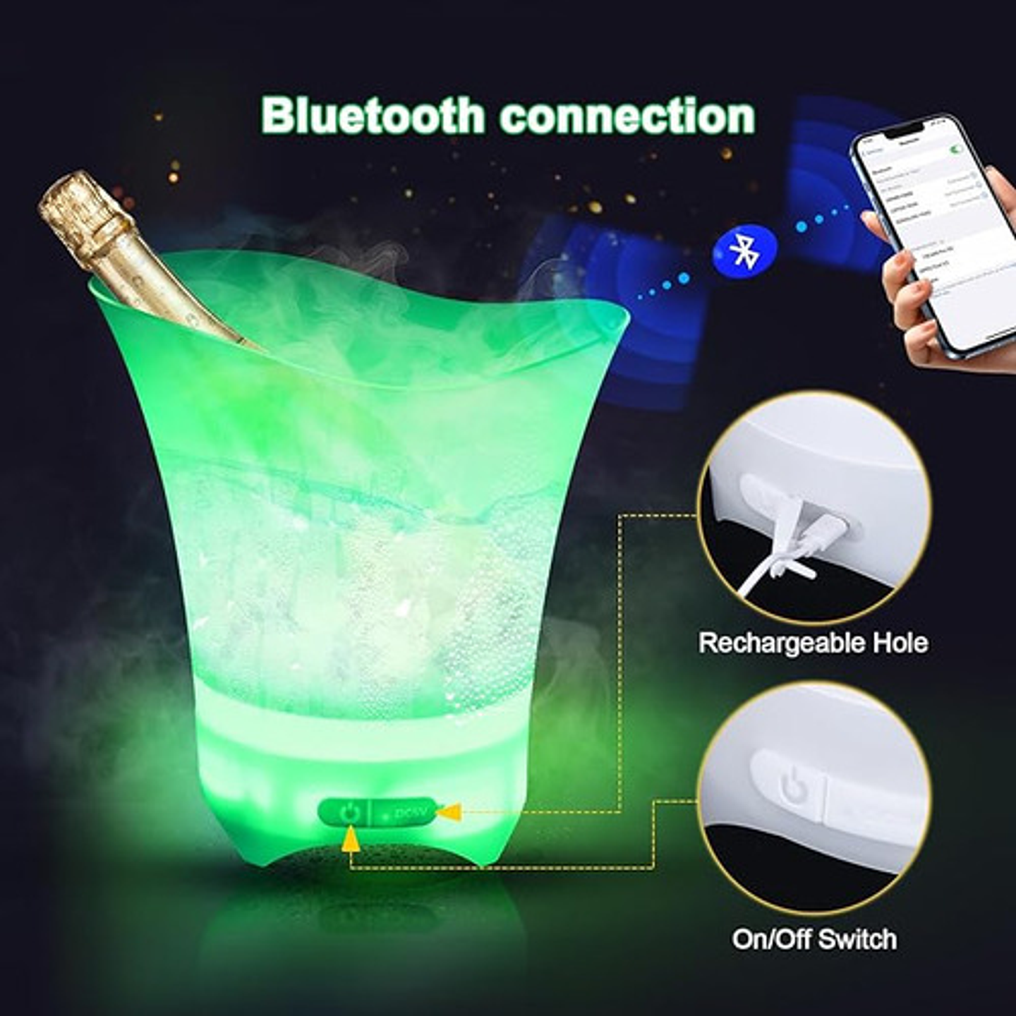 Cubitera Hielera Con Luz Led 5l Para Fiesta Hogar Bar Blanco Lisa 8