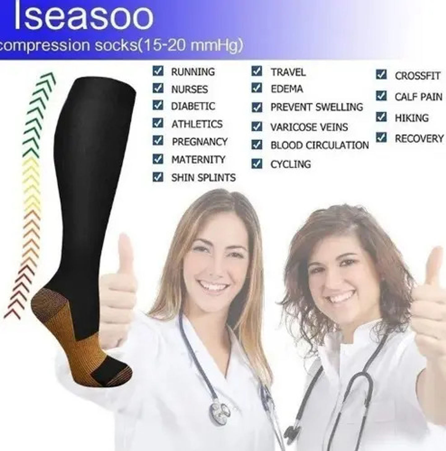 4 Pares De Calcetines De Compresión De Cobre 10-15 Mmhg 10