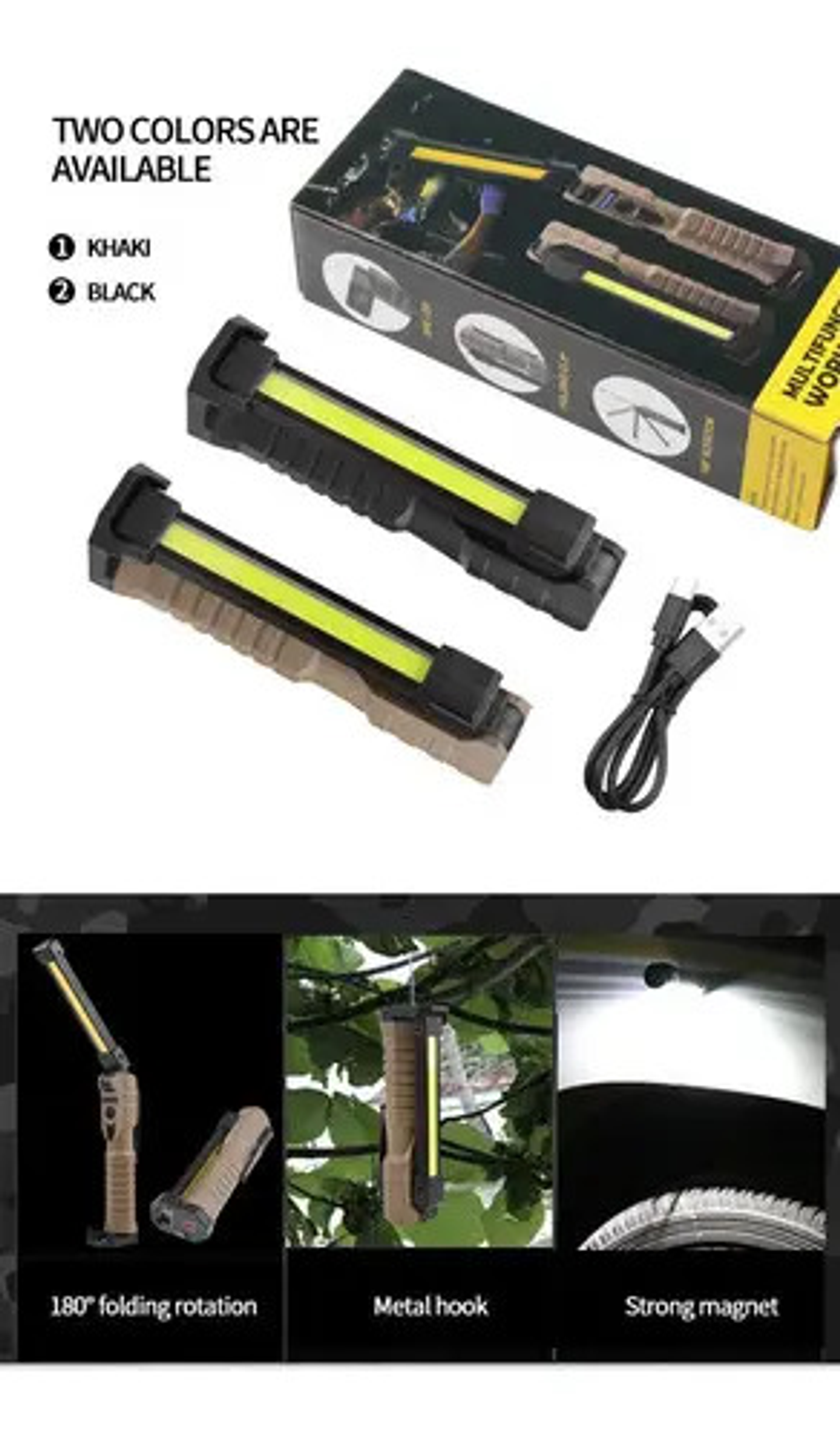 Luz De Trabajo Plegable Recargable Por Usb,led Multifunción 2