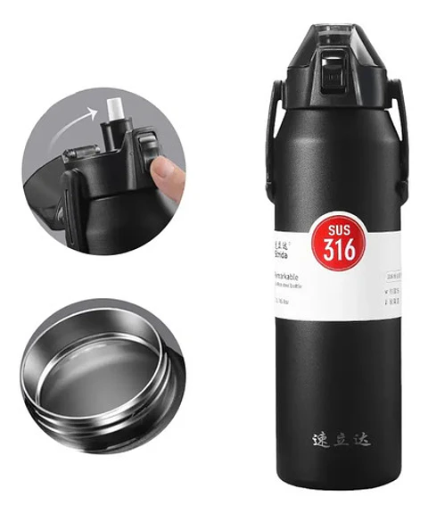 Botella De Agua Deportiva De Acero Inoxidable 316 De 1300ml Negro