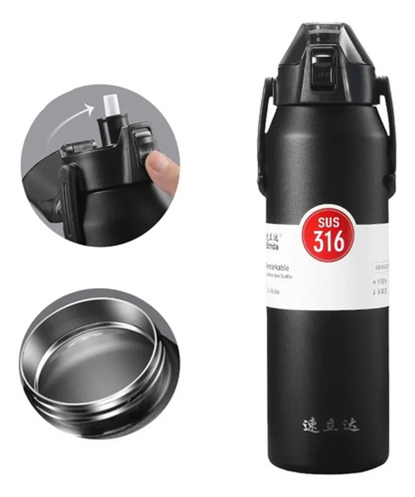 Botella De Agua Deportiva De Acero Inoxidable 316 De 1300ml Negro 1