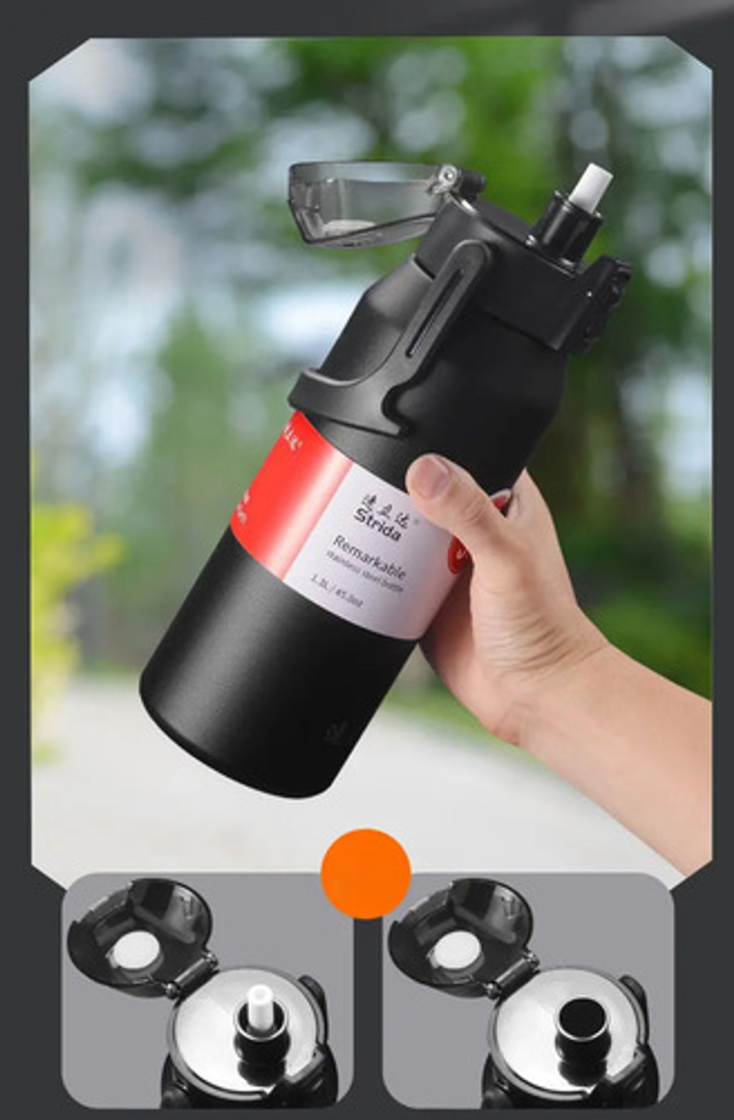 Botella De Agua Deportiva De Acero Inoxidable 316 De 1300ml Negro 9