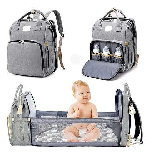 Mochila 3 En 1 Pañalera Cuna Y Mudador Portátil Para Bebés