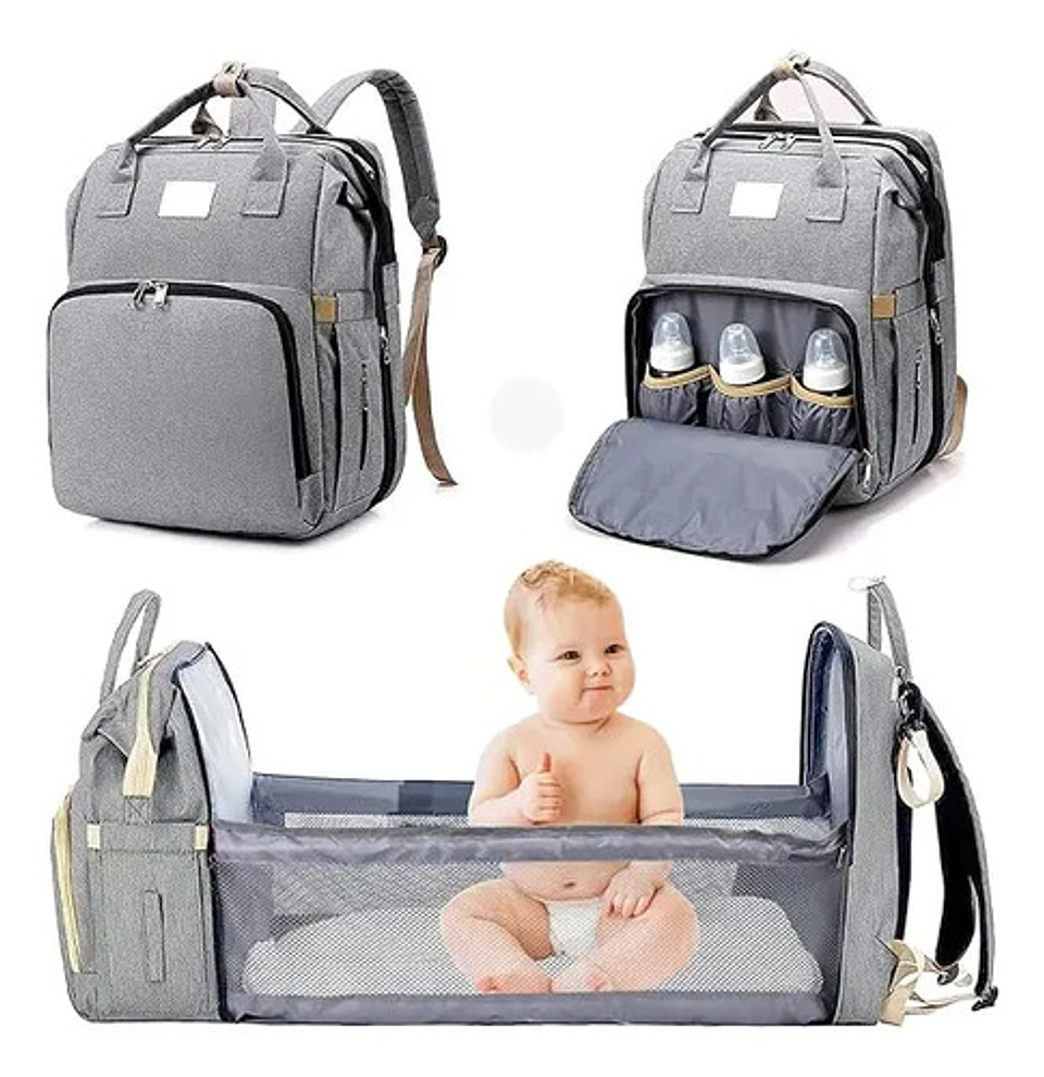Mochila 3 En 1 Pañalera Cuna Y Mudador Portátil Para Bebés 1