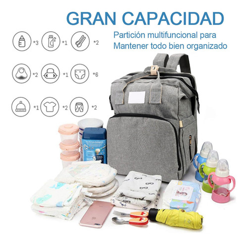 Mochila 3 En 1 Pañalera Cuna Y Mudador Portátil Para Bebés 2