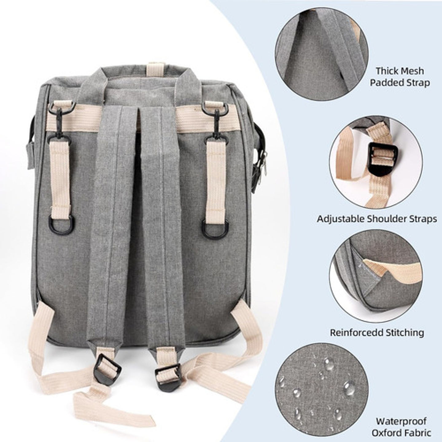 Mochila 3 En 1 Pañalera Cuna Y Mudador Portátil Para Bebés 4