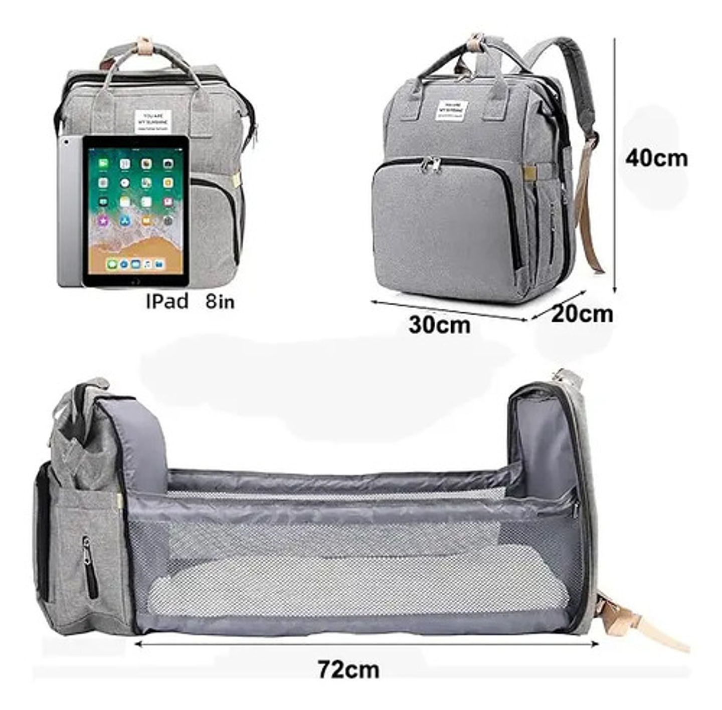 Mochila 3 En 1 Pañalera Cuna Y Mudador Portátil Para Bebés 5