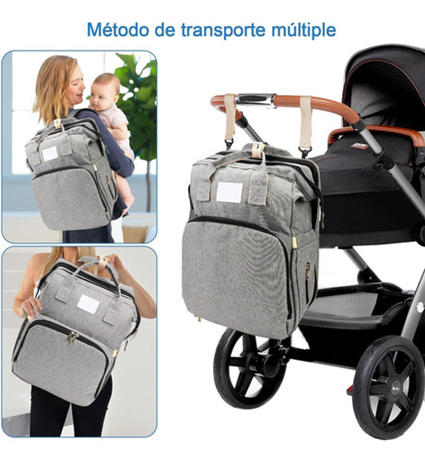 Mochila 3 En 1 Pañalera Cuna Y Mudador Portátil Para Bebés 6