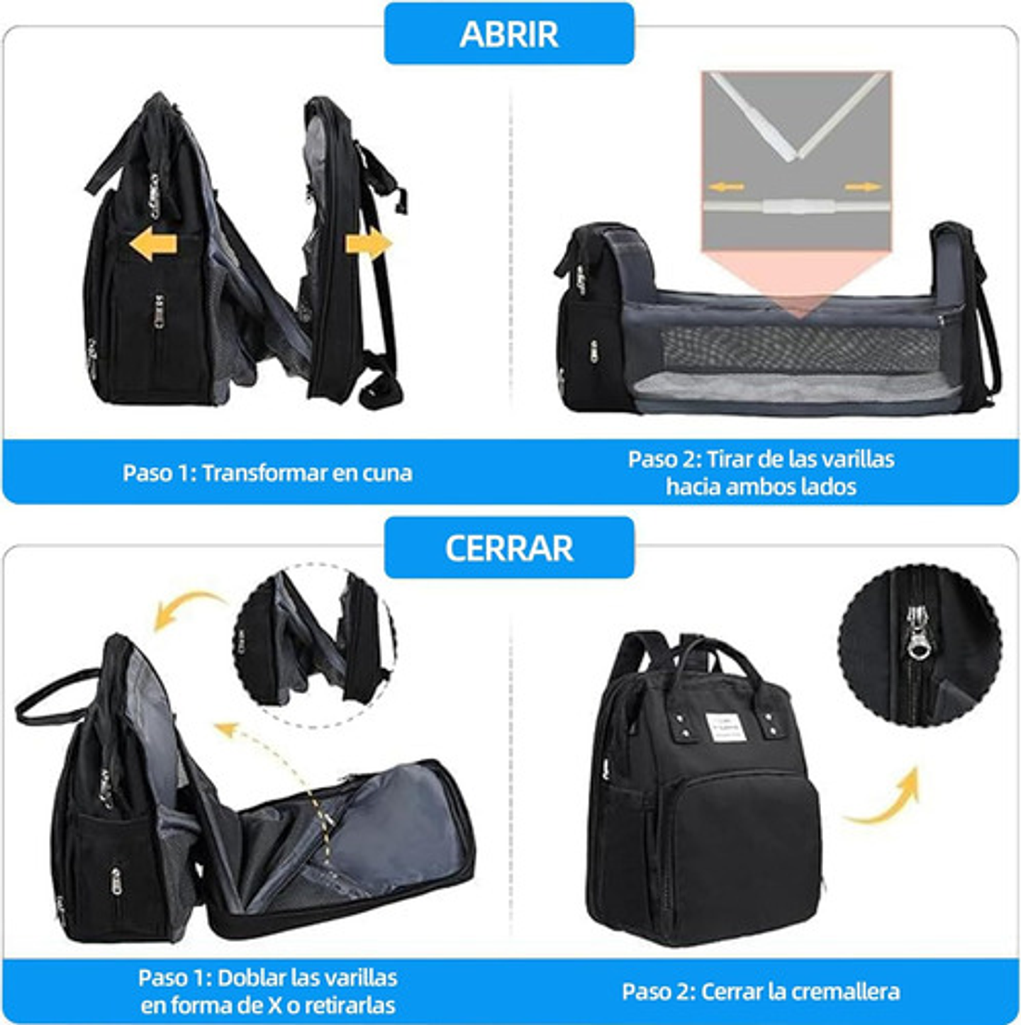 Mochila 3 En 1 Pañalera Cuna Y Mudador Portátil Para Bebés 12