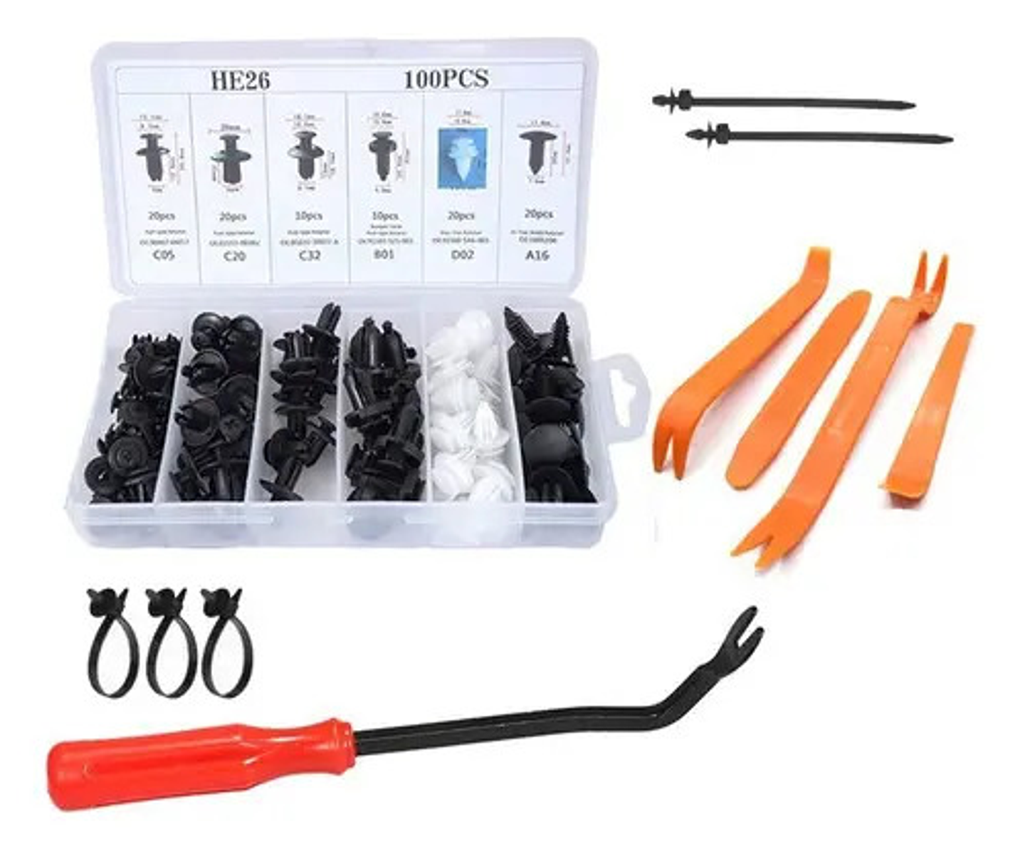 Kit 110 Clip Broche Retencion Plastico Auto Lata Tapabarro 1