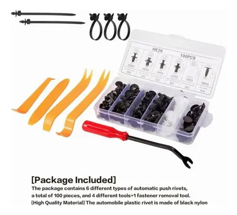 Kit 110 Clip Broche Retencion Plastico Auto Lata Tapabarro 2